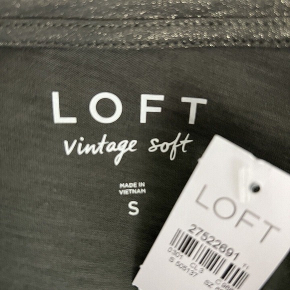 Loft Shirt Womens Small Gray Gold Shimmer Open Twist Sleeve Casual Versatile - Picture 7 of 9